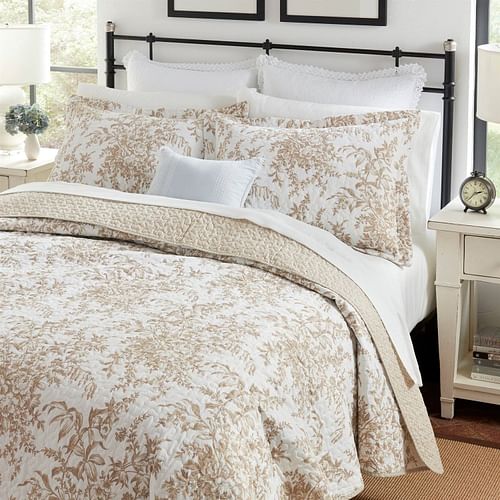 Full/Queen 3 Piece Bed-in-a-Bag Bohemian Tan Beige Floral Cotton Quilt Set - Free Shipping