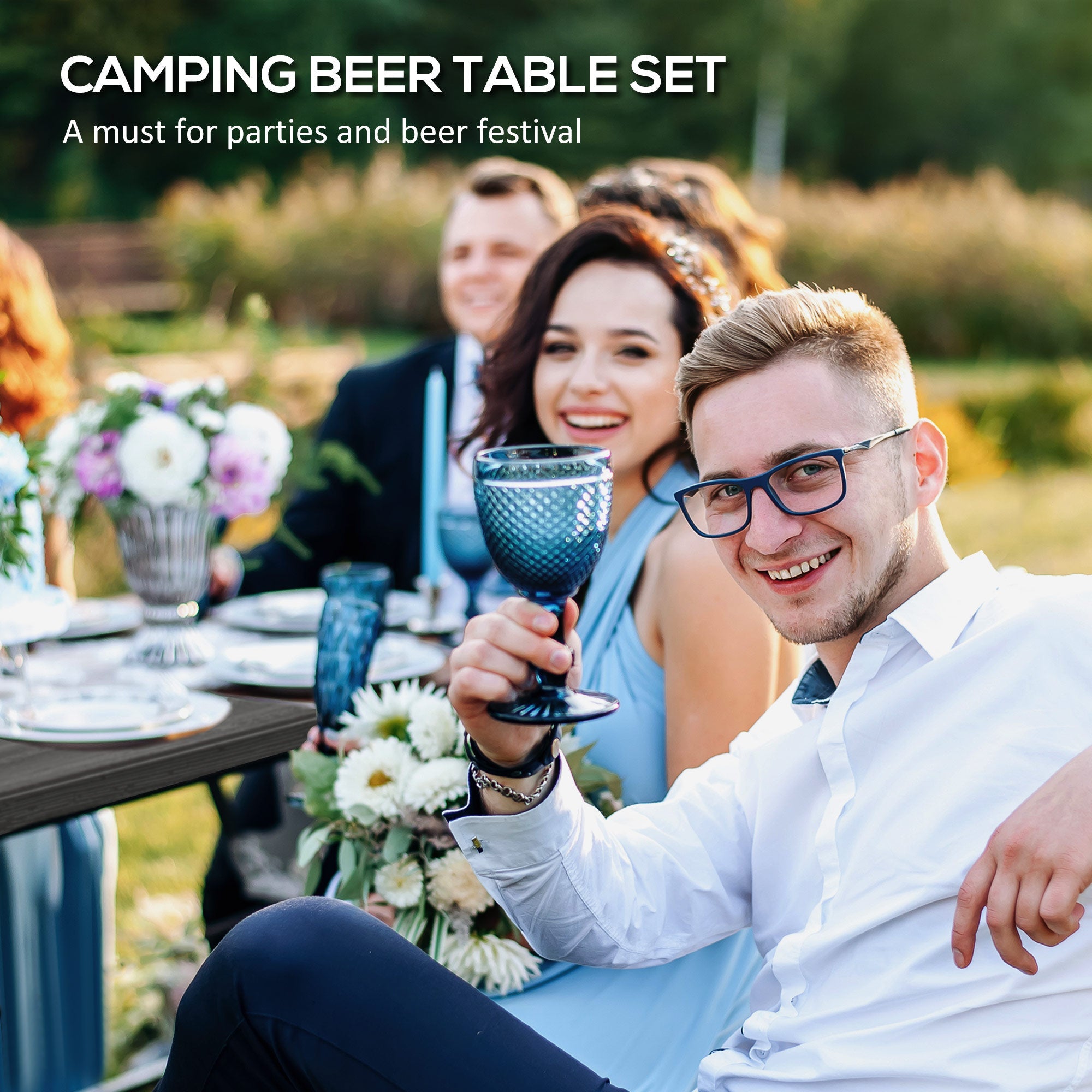 Outsunny 72" Folding Picnic Table Set 2 Benches 3pc Outdoor HDPE German Style Foldable Beer Table Dark Grey 