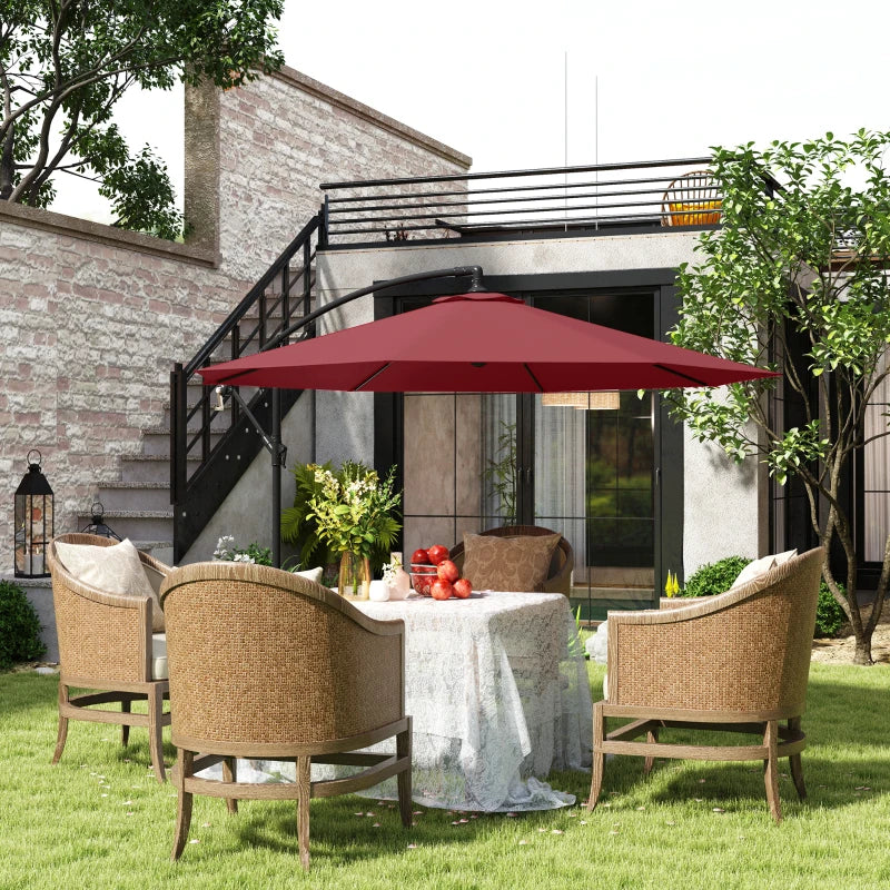 9.7ft Offset Patio Umbrella Garden Hanging Parasol Banana Cantilever Umbrella with Base, Crank, Wine Red
