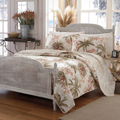 King Cotton Coastal Palm Tree Floral 3 Piece Reversible Quilt Set - Free Shipping 