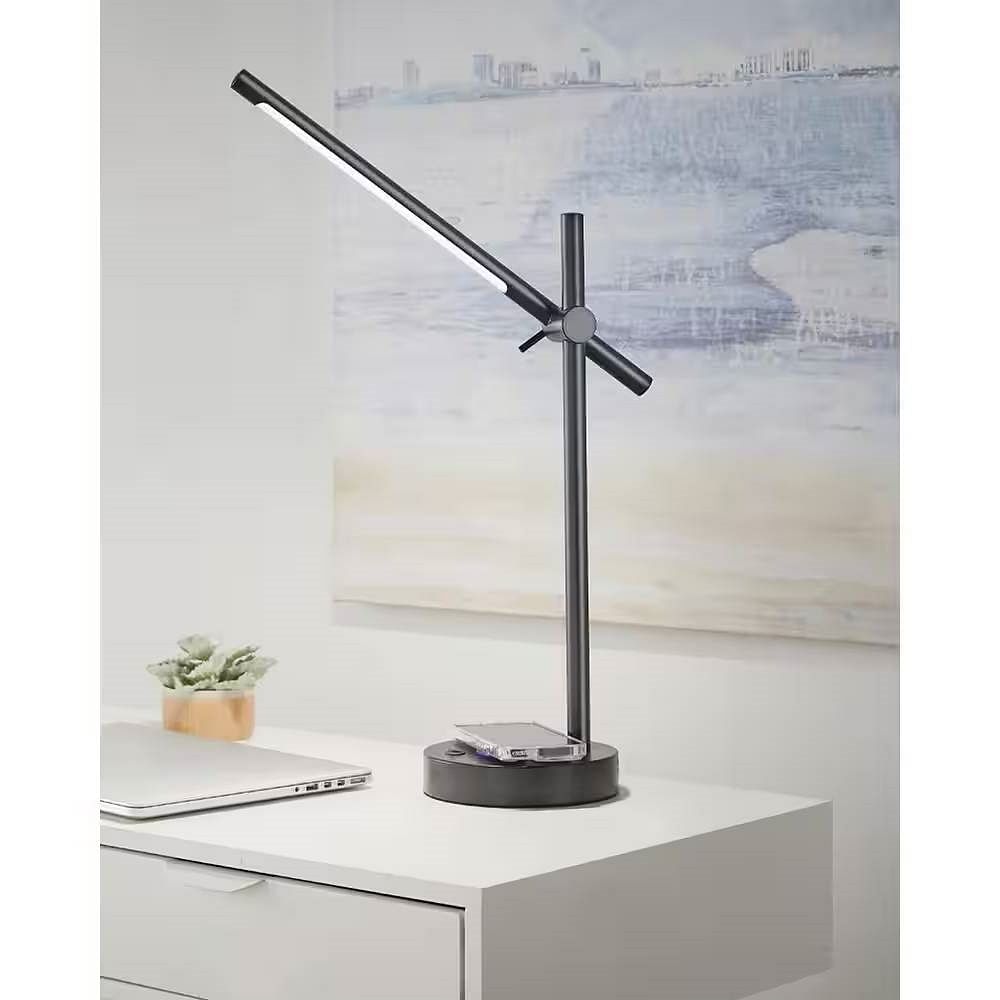 Modern LED Desk Light Table Lamp with Wireless Cell Charging Pad in Black - Free Shipping