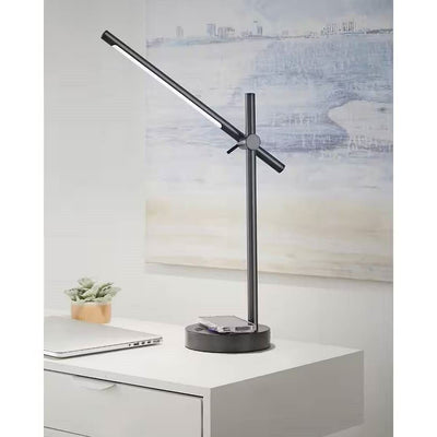 Modern LED Desk Light Table Lamp with Wireless Cell Charging Pad in Black - Free Shipping 