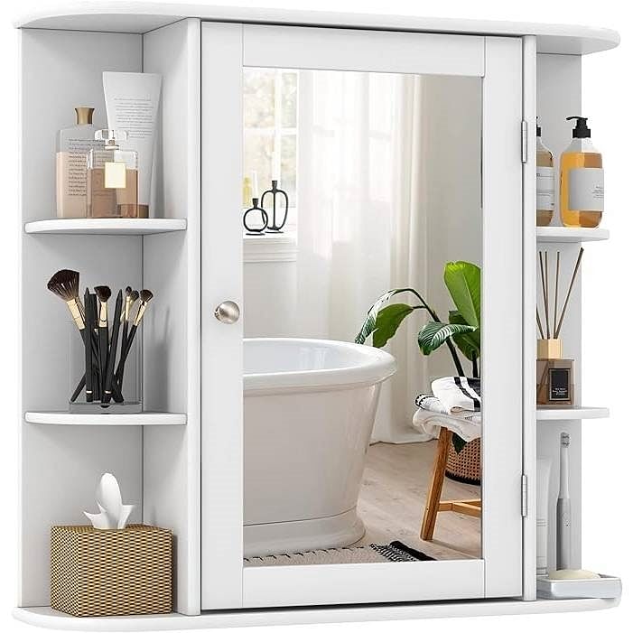 White 26 x 25 inch Bathroom Wall Mirror Medicine Cabinet with Shelves - Free Shipping