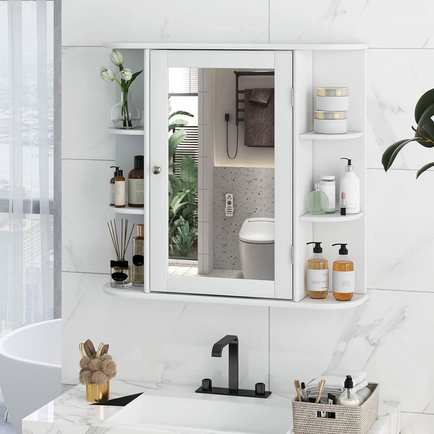 White 26 x 25 inch Bathroom Wall Mirror Medicine Cabinet with Shelves - Free Shipping