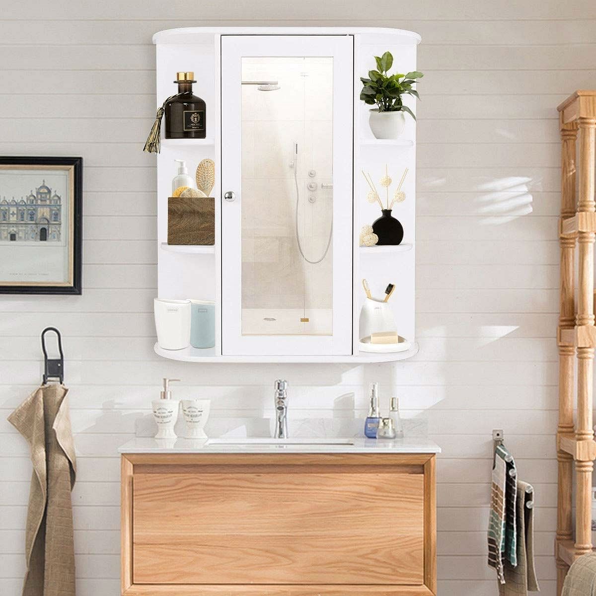 White Bathroom Wall Mounted Medicine Cabinet with Storage Shelves - Free Shipping