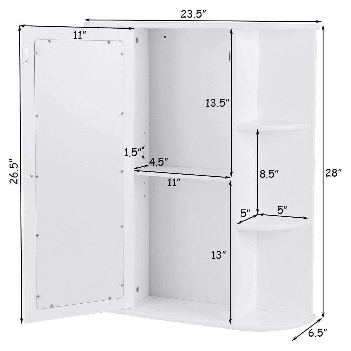 White Bathroom Wall Mounted Medicine Cabinet with Storage Shelves - Free Shipping