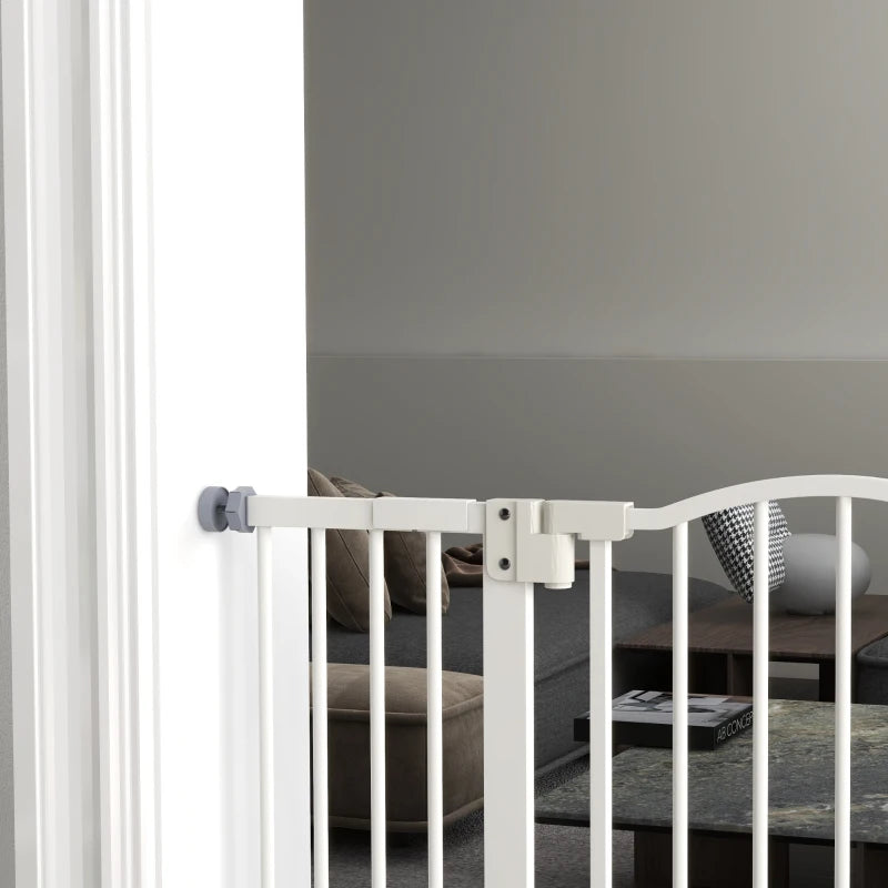 Extra Tall Dog Gate with Door, Pressure Fit, Auto Close, Double Locking for Doorways Hallways Stairs, 29"-39", White