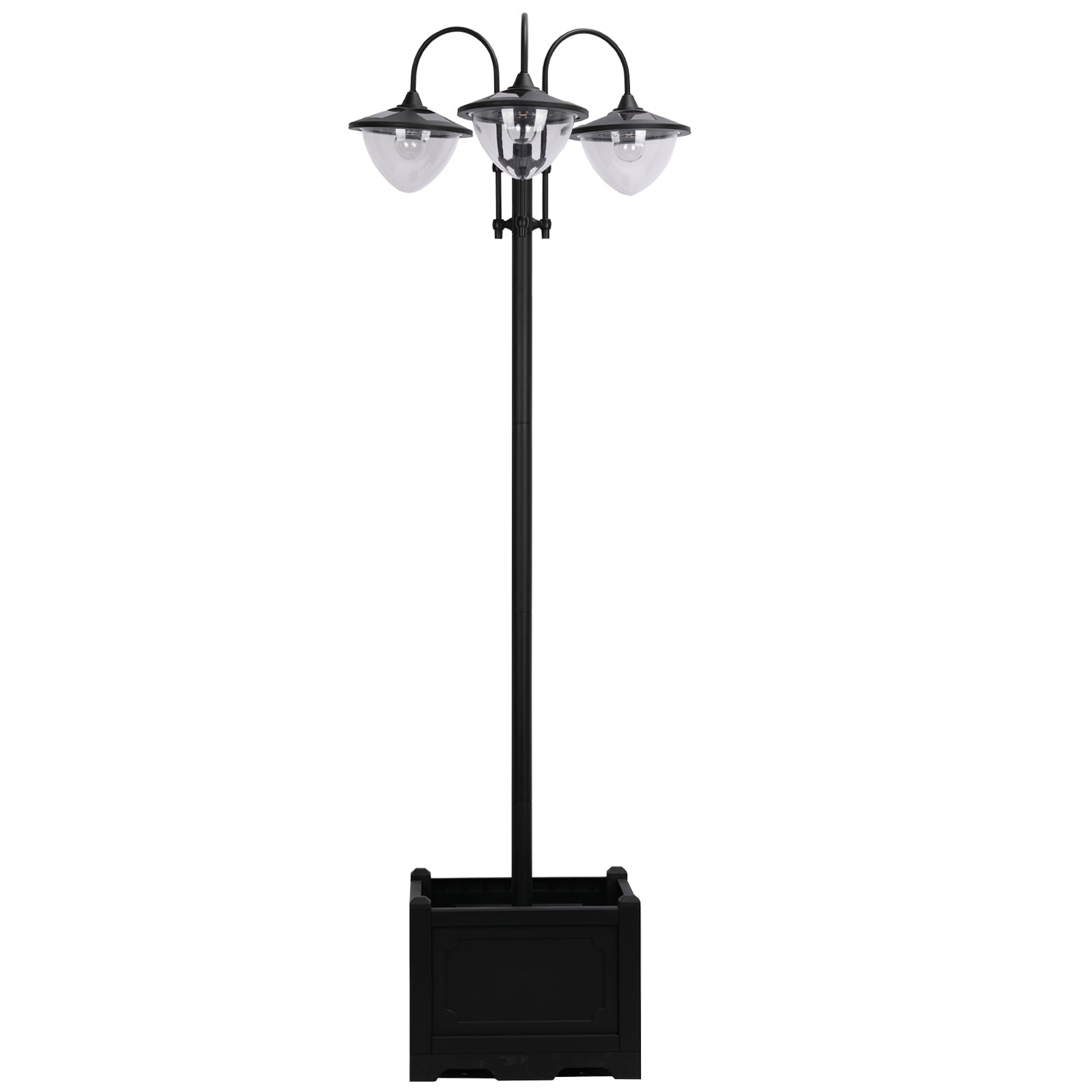 Outsunny Solar Lamp Post, 3-Head LED Garden Light with Built-In Planter & Battery for Garden Decoration, Black 