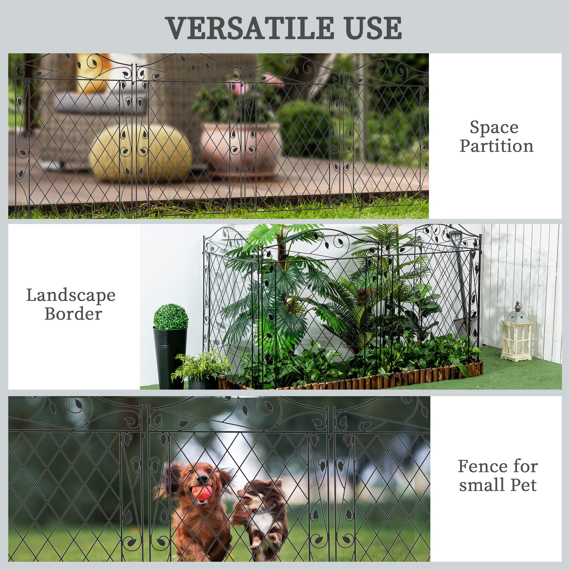 Outsunny Metal Garden Fence Panels 4 Pack Wavey Vines Design Animal Barrier Patio Yard Border Edging 