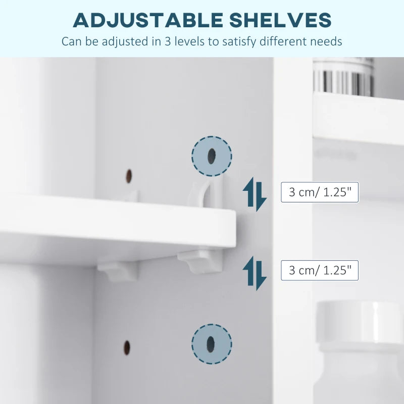 Wall Mounted Medicine Cabinet, 39.25"W x 27.5"H Bathroom Mirror Cabinet with Single Mirrored Door, Shelves and Storage Cupboard, White