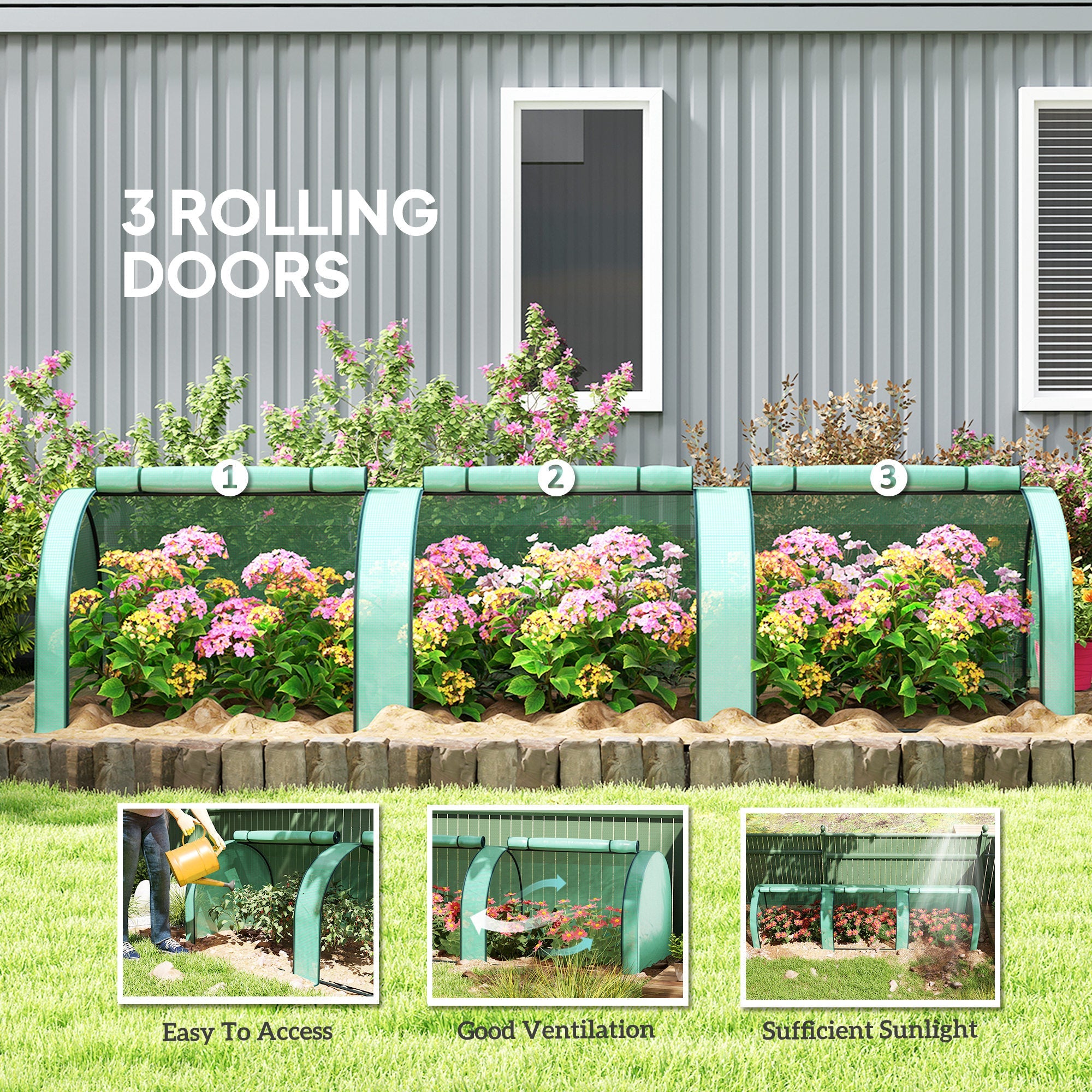Outsunny Mini Tunnel Greenhouse with PE Cover Garden Green Grow Shed with Steel Frame Zipped Doors, Green 