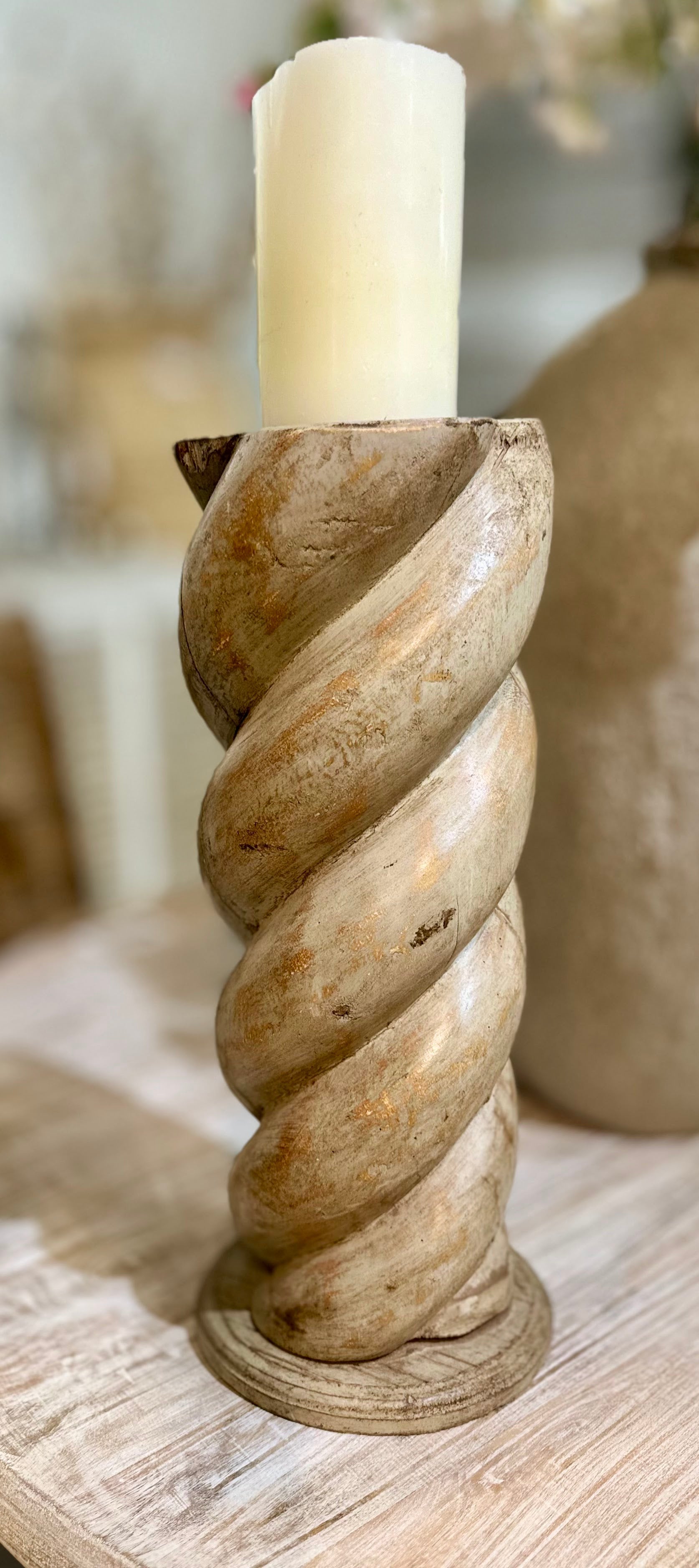 Wooden Twisted Candle Stand, Teak, 50+Yrs Old **Assorted** 