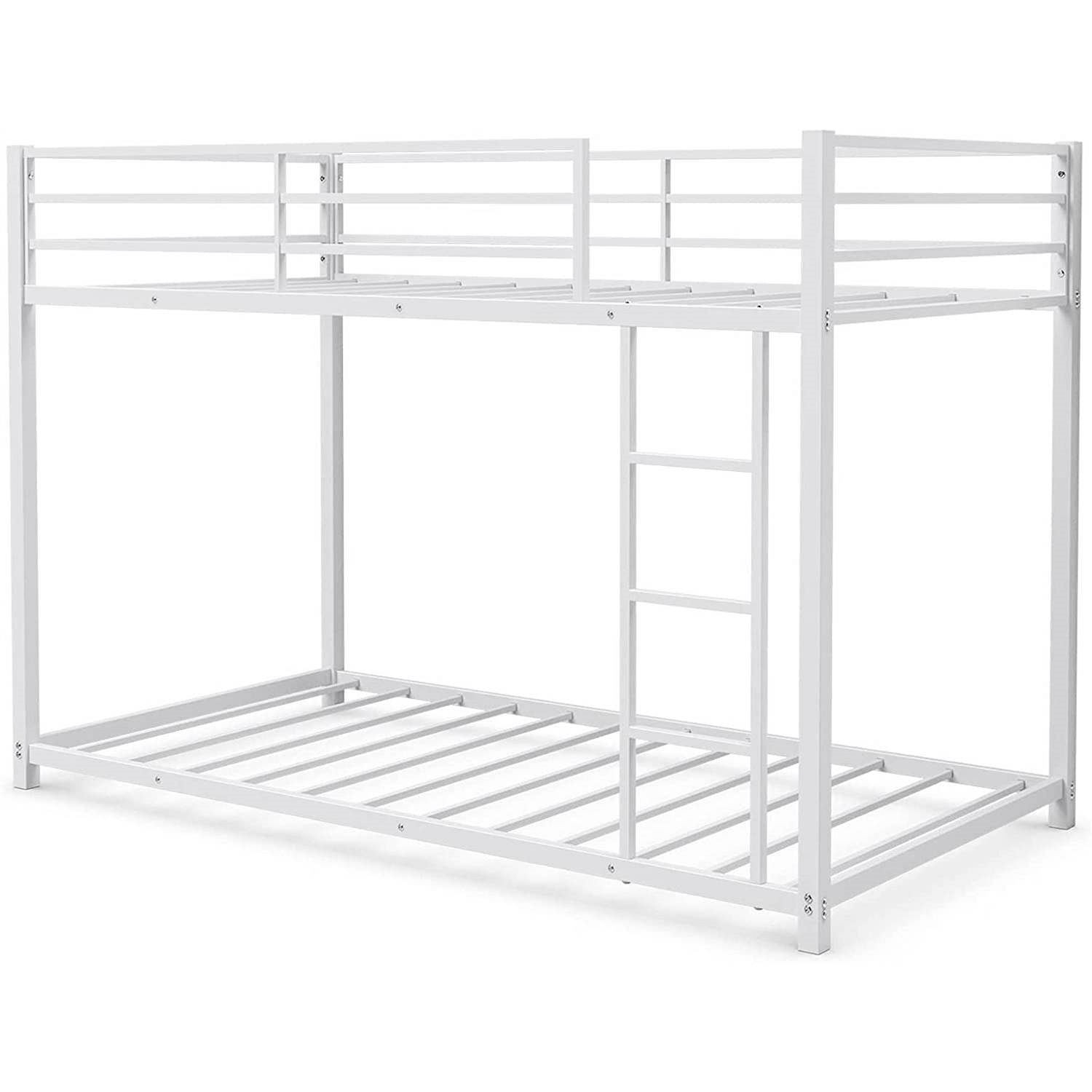 Twin over Twin Low Profile Modern Bunk Bed Frame in White Metal Finish - Free Shipping