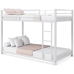 Twin over Twin Low Profile Modern Bunk Bed Frame in White Metal Finish - Free Shipping