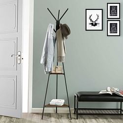 Modern Coat Rack with Matte Black Metal Frame and 2 Shelves - Free Shipping