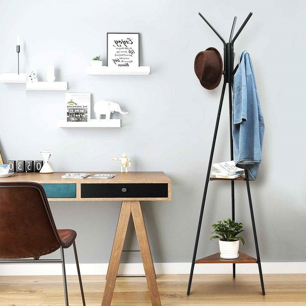 Modern Coat Rack with Matte Black Metal Frame and 2 Shelves - Free Shipping