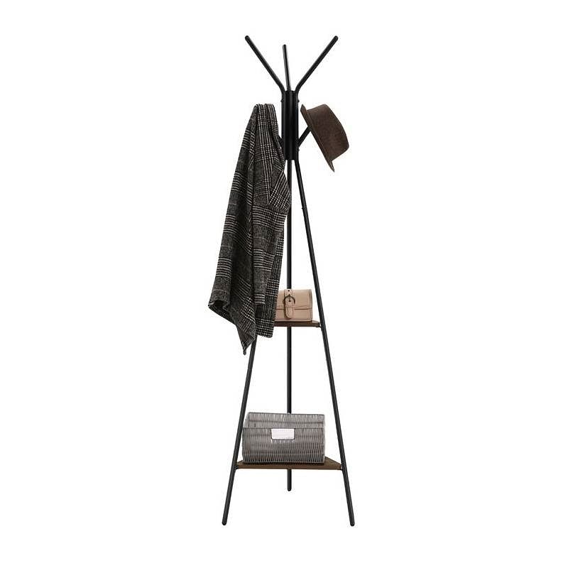 Modern Coat Rack with Matte Black Metal Frame and 2 Shelves - Free Shipping