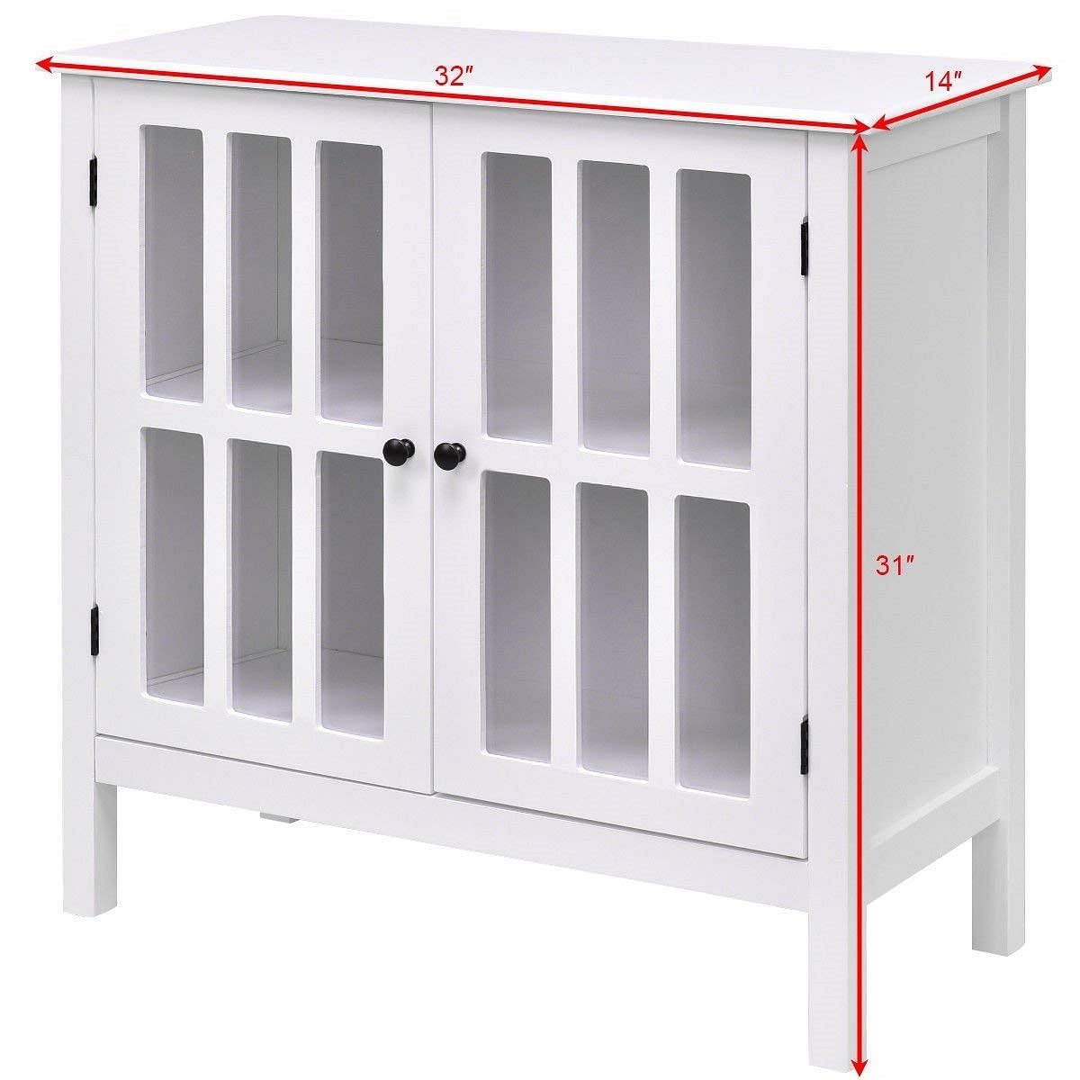 White Wood Bathroom Storage Floor Cabinet with Glass Doors - Free Shipping