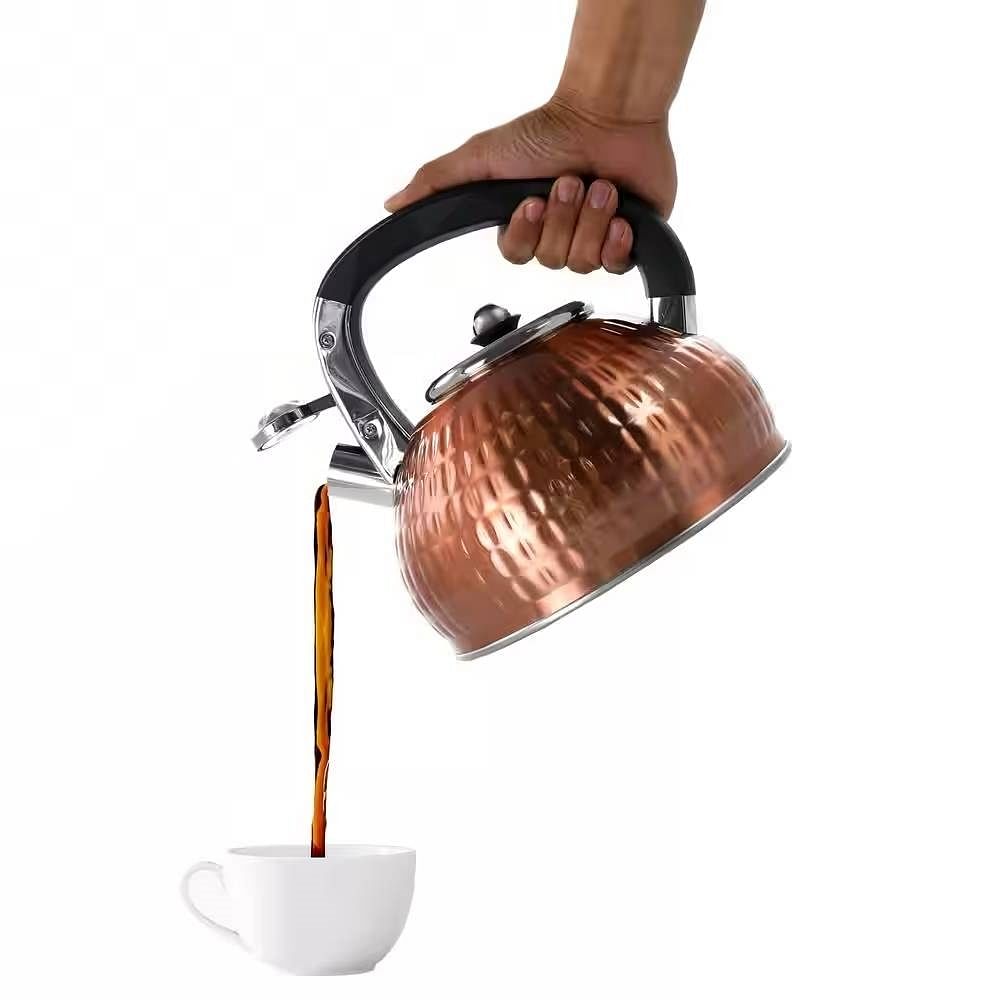 3-Liter Stainless Steel Whistling Teapot Kettle in Copper - Free Shipping 