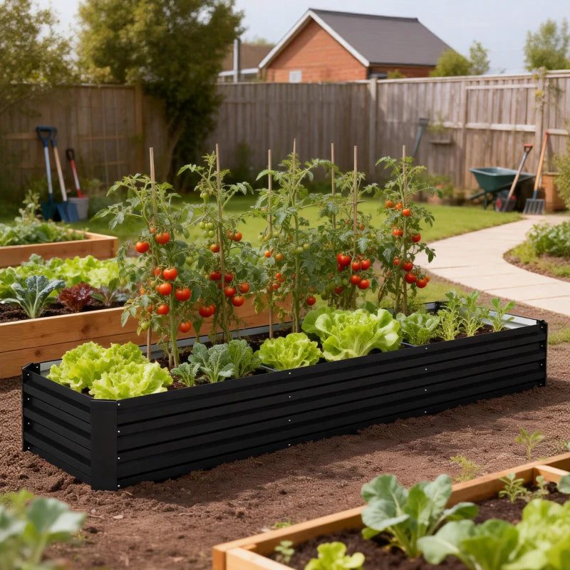 8'x2'x1' Galvanized Raised Bed, Large Elevated Planter Box for Growing Flowers, Herbs and Vegetables, Black