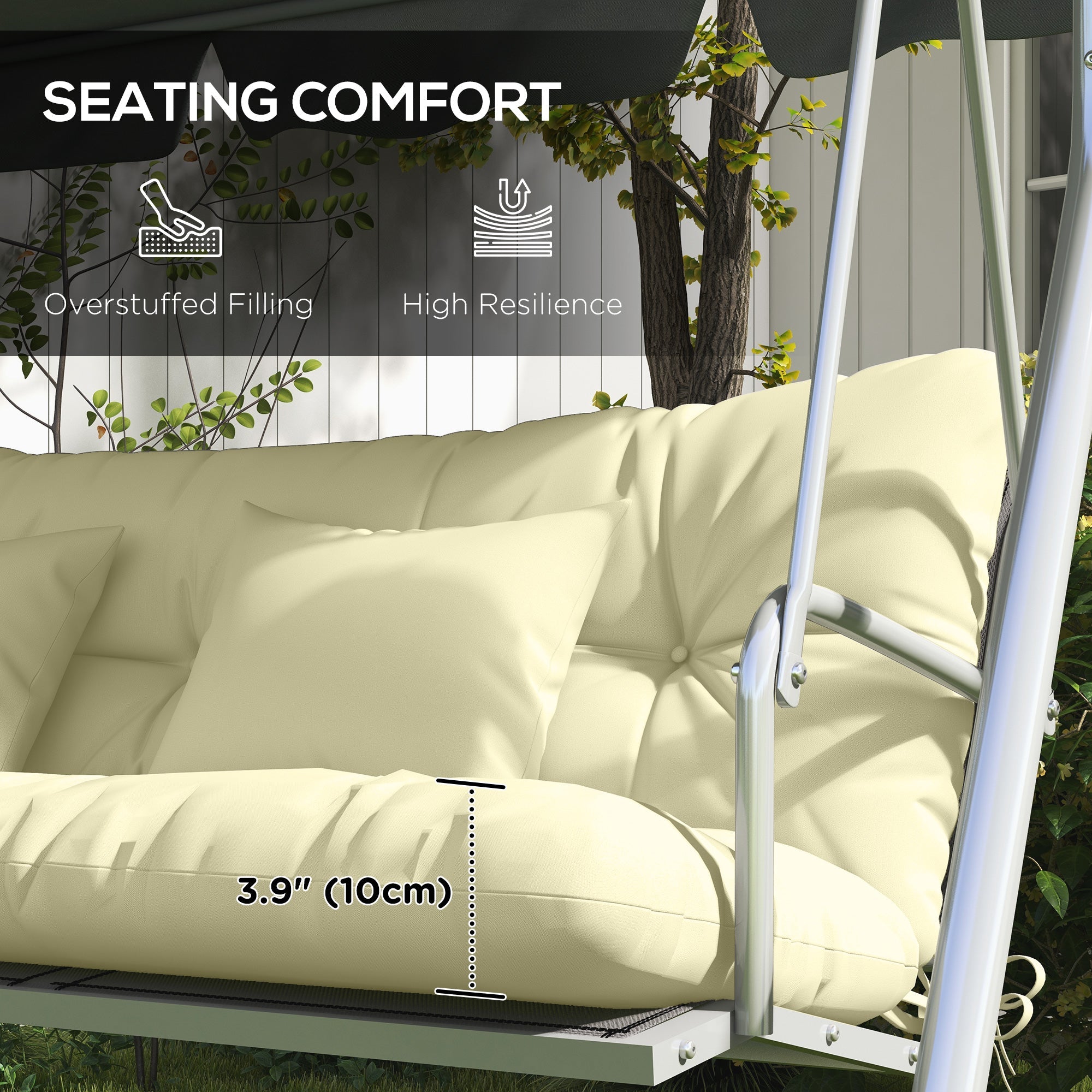 Outsunny 4-Piece Back and Seat Cushion Pillows Replacement and Pillows, Patio Chair Cushions Set with Ties, Cream White 