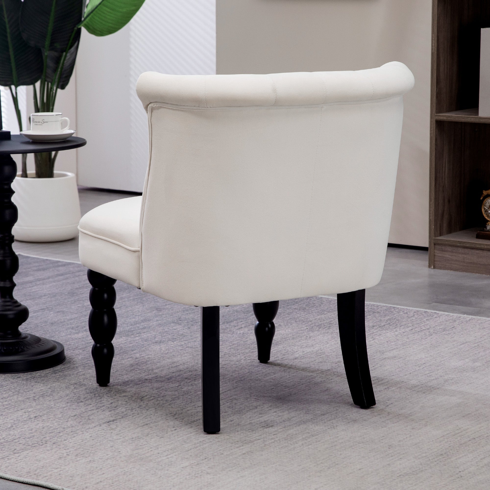 HOMCOM Accent Armchair, Vintage Lounge Chair with Button Tufted Back, Turned Legs for Living Room, Dining Room, Cream White 