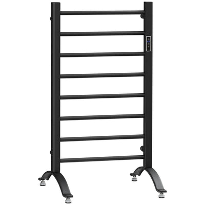 HOMCOM 8-Bar Electric Towel Warmer: Wall-Mounted/Freestanding Heated Towel Rail with Timer & LED Indicators, Black 