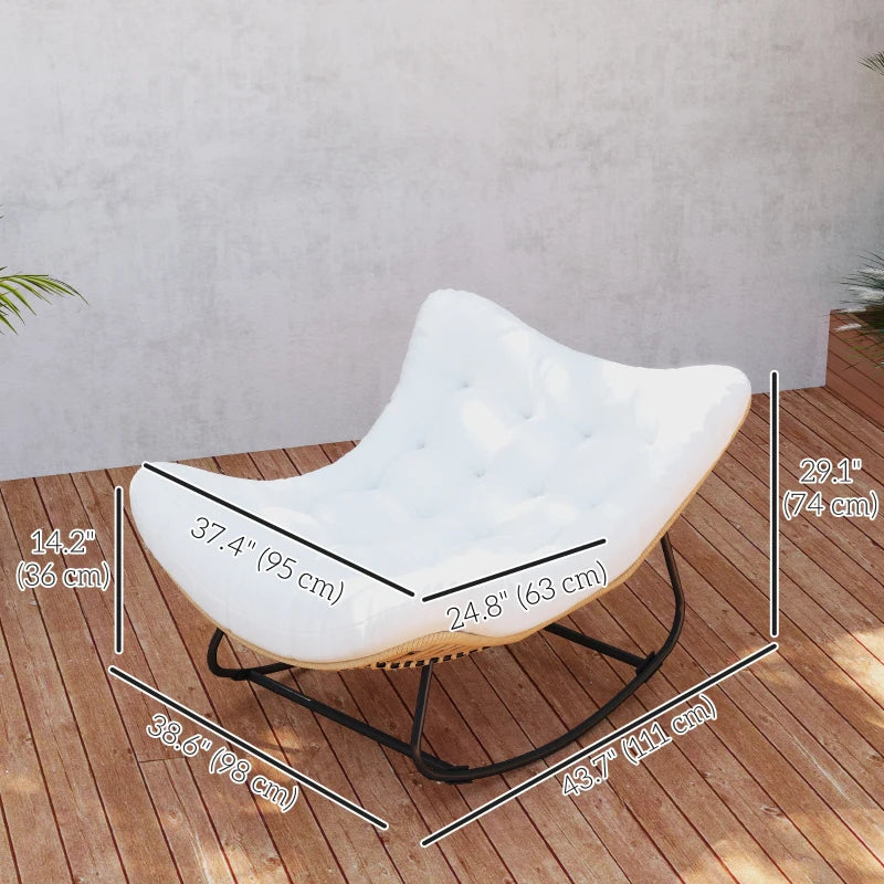 Oversized Rattan Patio Egg Chair, Outdoor Rocking Chair with Padded Cushion for Indoor, Porch, Cream White