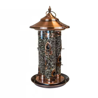 Large Copper Bird Feeder with 3 Tubes and 9 Feeding Ports - Free Shipping 