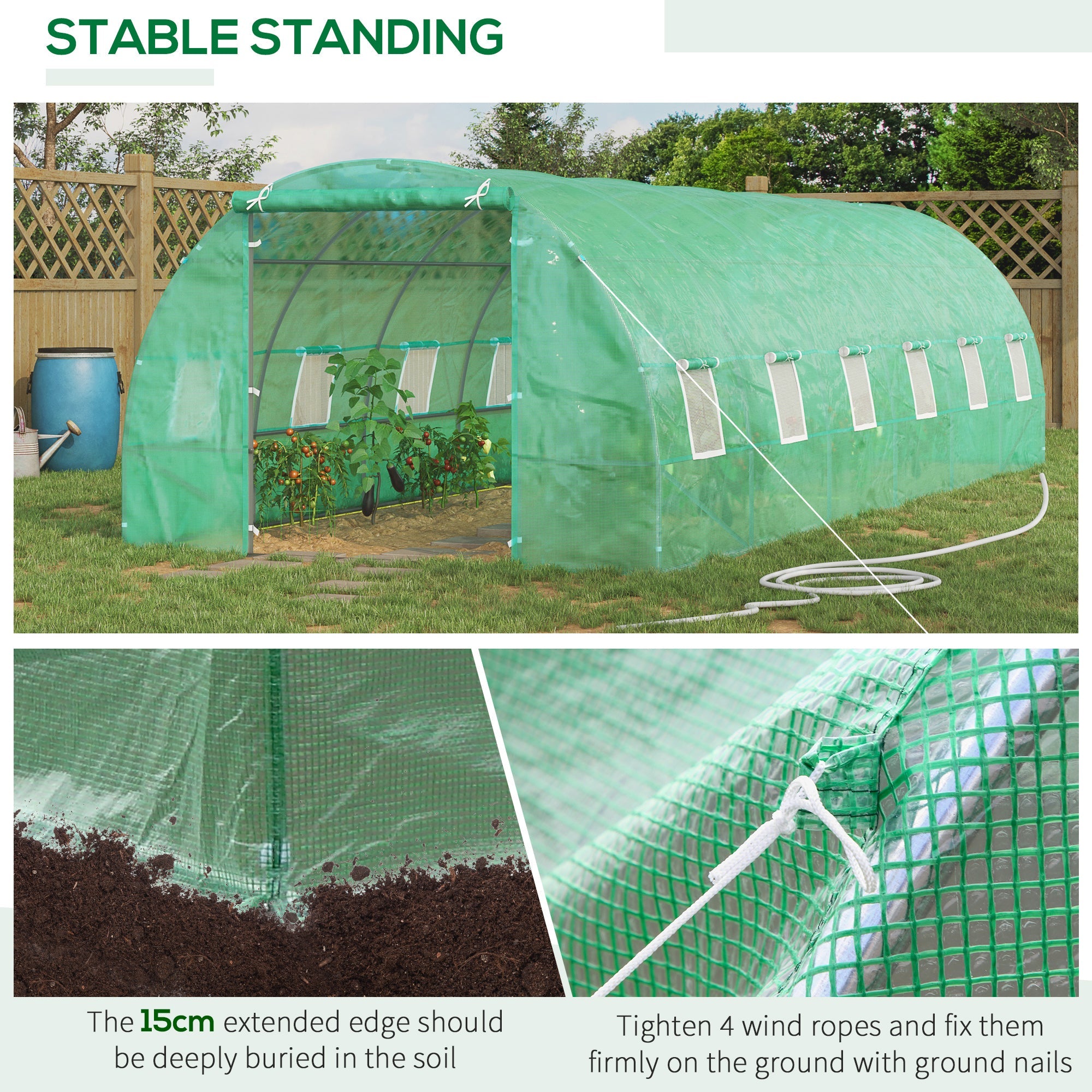 Outsunny Large Walk-in Tunnel Greenhouse: 26.2'x10'x6.7' Steel Frame for Outdoor Garden Plants, Green 