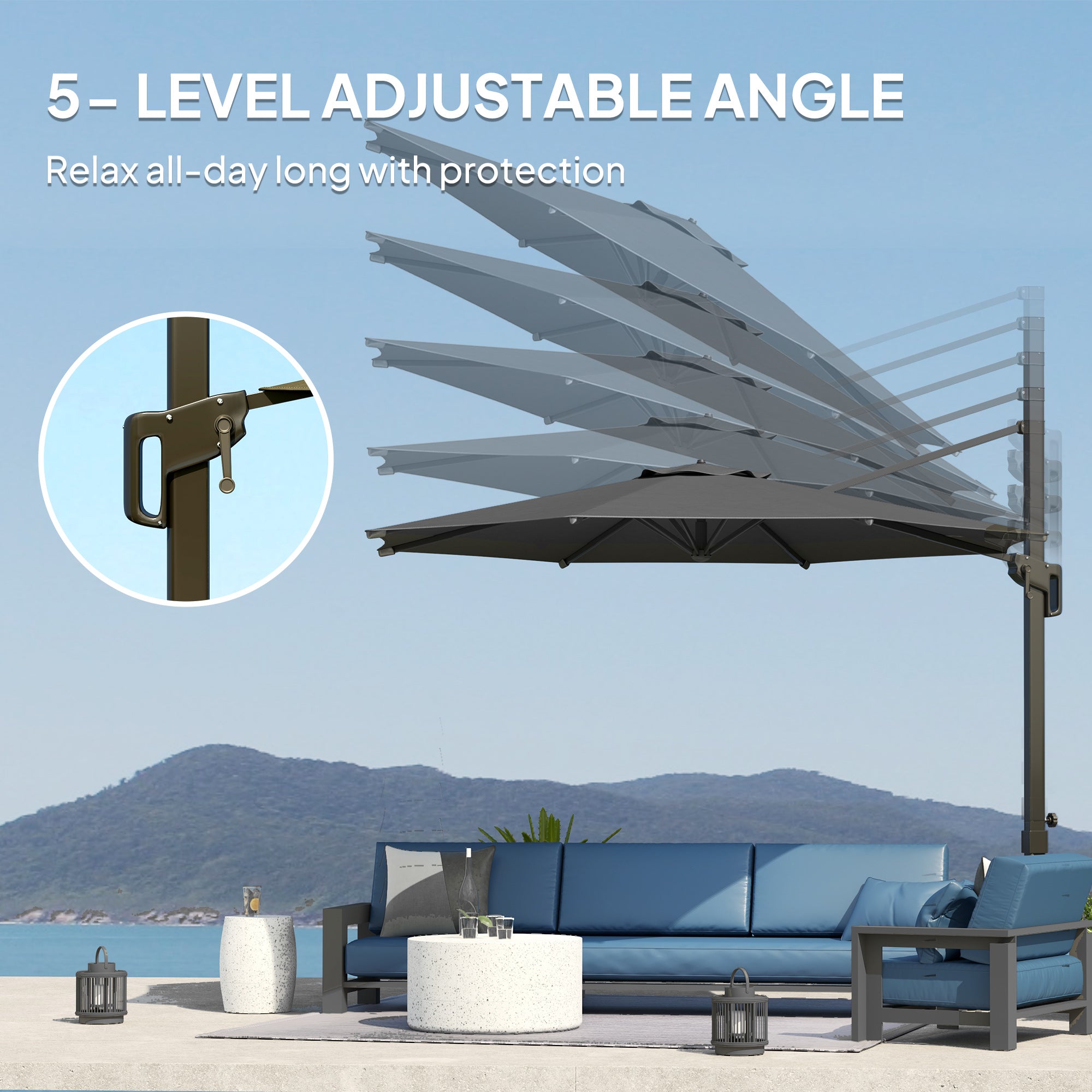 Outsunny 10' Offset Patio Umbrella Cantilever Umbrella with Aluminium Pole 360° Rotation and Tilt Adjustment, Grey 