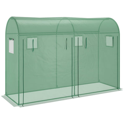 Outsunny Outdoor Garden Greenhouse, Steel Greenhouse tent with 2 Doors and 4 Windows for Backyard, Patio, 9.8'x3.3'x6.6', Green 
