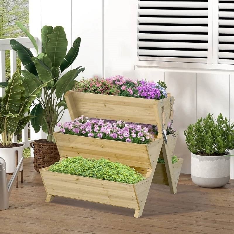 3-Tier Outdoor Fir Wood Elevated Planter Herb Flower Box Raised Garden Bed - Free Shipping 