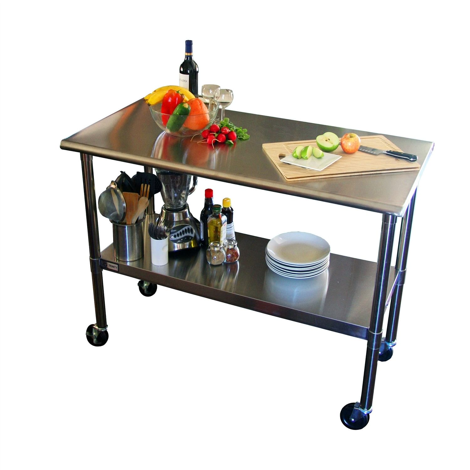 2ft x 4ft Stainless Steel Top Kitchen Prep Table with Locking Casters Wheels - Free Shipping 
