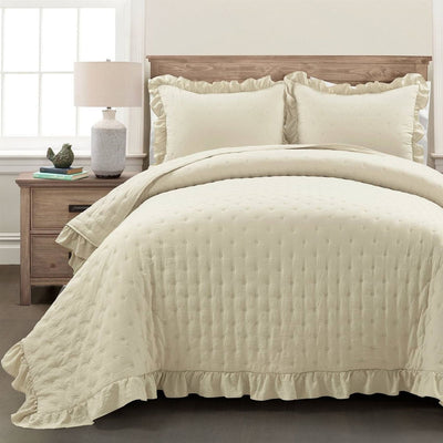 Full/Queen Lightweight Yellow Ruffle Reversible Oversized 3 Piece Quilt Set - Free Shipping 