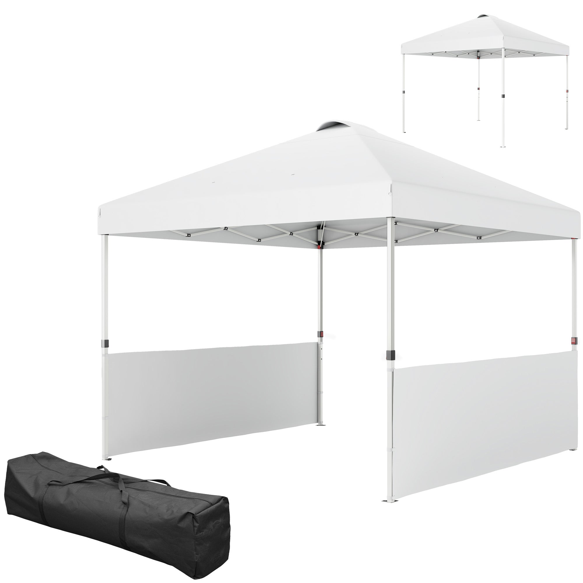 Outsunny 10' x 10' Pop Up Canopy Tent with 2 Half Sidewalls, UV50+ Height Adjustable Instant Sun Shelter, White 