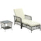 Outsunny Rattan Sun Lounger Set 2PC Deluxe Outdoor Recliner PE Wicker Patio Garden Chaise Cream White