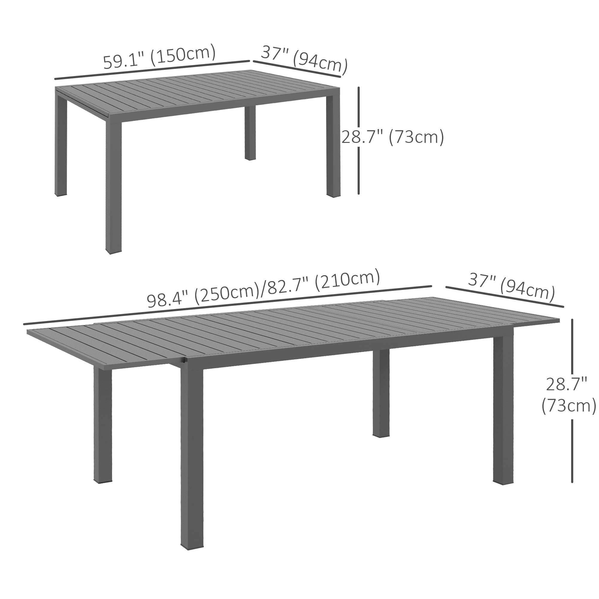 Outsunny Aluminum Outdoor Dining Table for 6-8 People, Expandable Patio Table for Garden, Lawn, Balcony, Charcoal Grey 