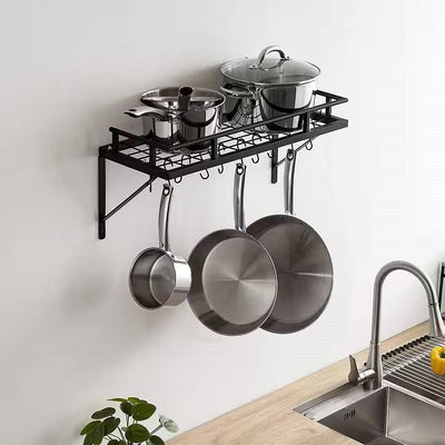 Matte Black Stainless Steel Wall Mounted Pot Rack with 10 Hanging Hooks - Free Shipping 