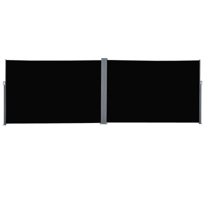 Outsunny Double Side Retractable Patio Privacy Screen Awning Outdoor Divider Sun Shade Wind Resistant Black 