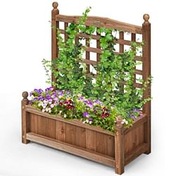 Natural Fir Wood Outdoor Garden Planter Box with 30-inch High Trellis - Free Shipping 