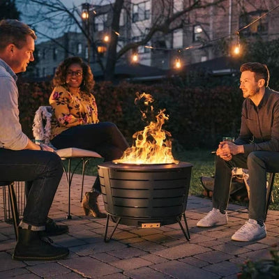 25-inch Outdoor Wood Burning Stainless Steel Smokeless Fire Pit with Cover - Free Shipping 