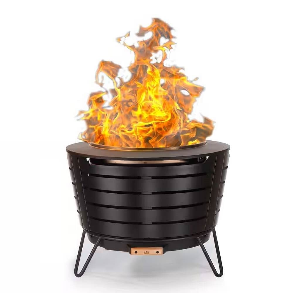 25-inch Outdoor Wood Burning Stainless Steel Smokeless Fire Pit with Cover - Free Shipping