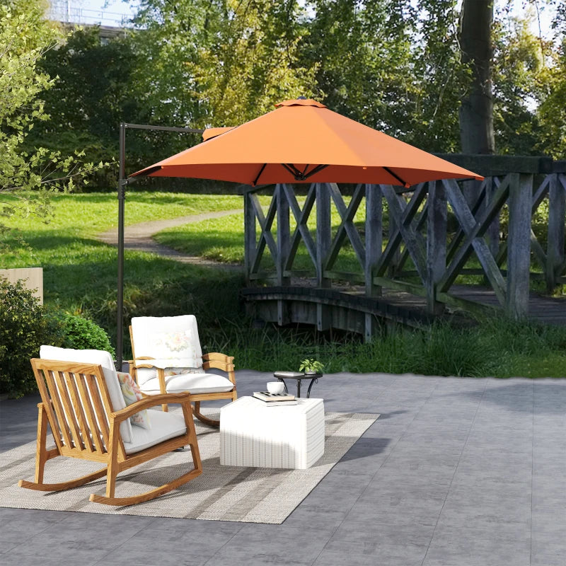 8.5FT Offset Patio Umbrella with 360° Rotation, Outdoor Cantilever Roma Parasol Hanging Sun Shade Canopy Shelter with Cross Base, Orange