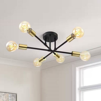 Mid-Century Sputnik Style 6-Light Black Gold Ceiling Light - Semi Flush Mount - Free Shipping 