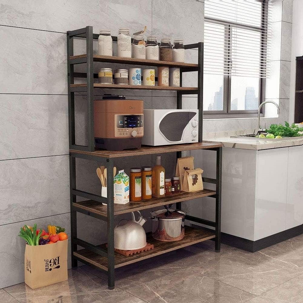 Industrial Modern Kitchen Bakers Rack Brown Woodgrain Sturdy Metal Frame - Free Shipping 