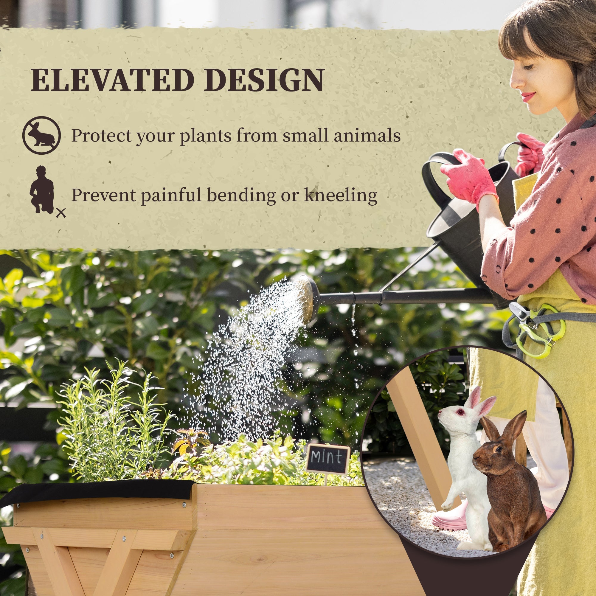 Outsunny Wooden Cross Raised Garden Bed with Inner Bag Flower Vegetable Planter Outdoor 