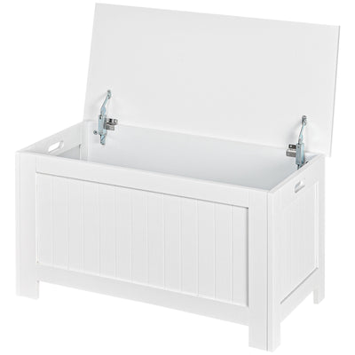 HOMCOM Toy Treasure Chest: Large Storage Box Cabinet with Lid, 2 Safety Hinges, Ideal for Kids' Room Organization, White Finish 