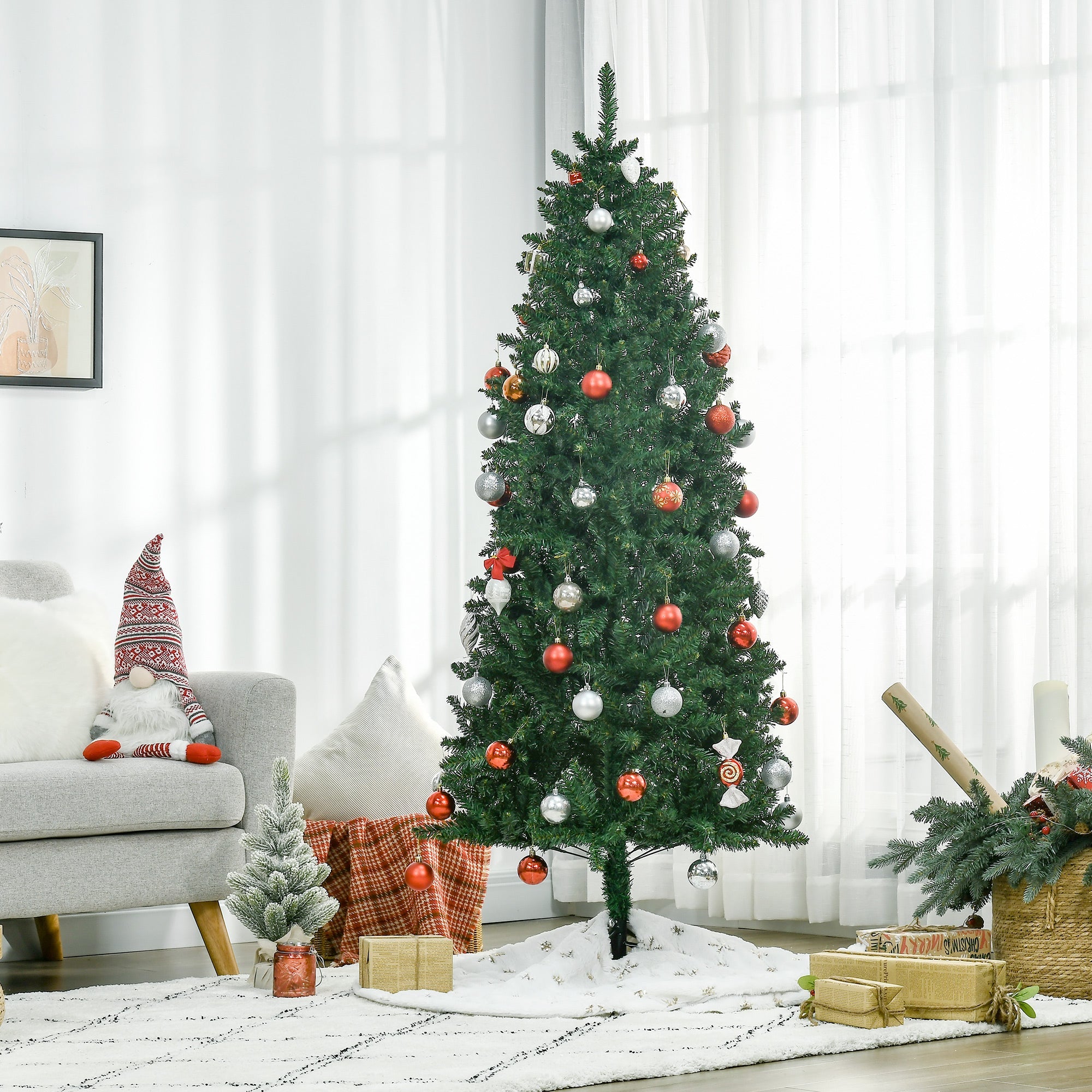 HOMCOM 6ft Artificial Christmas Tree w/ Metal Stand Spruce Branch Tips Green 