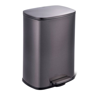13 Gallon Black Stainless Steel Kitchen Trash Can with Step Open Lid - Free Shipping 